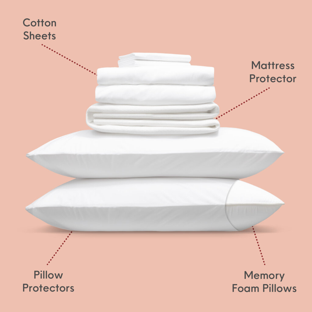 Douglas Comfort Sleep Bundle: Coton Sheets, Mattress Protector, Memory Foam Pillows, and Pillow Protectors