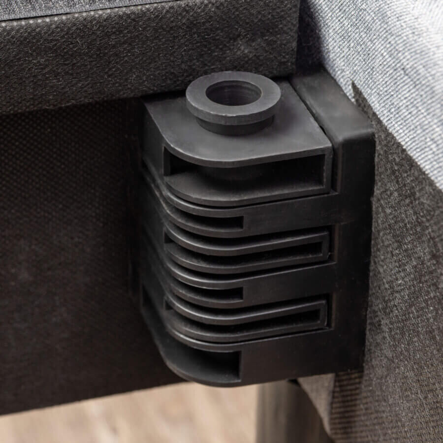 Closeup of the corner connection on Platform Bed
